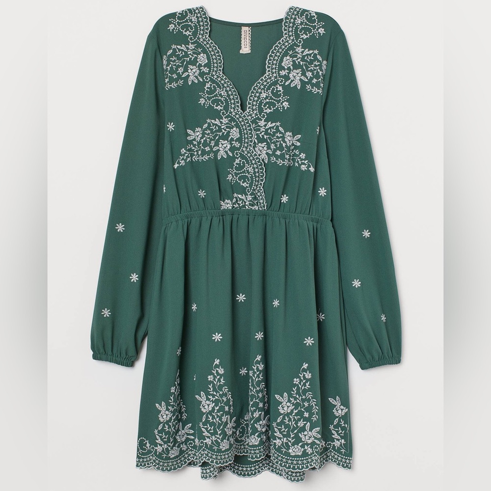 Dark Green Embroidered Dress